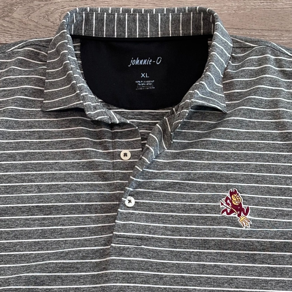 Johnnie-O Polo Shirt Mens XL Gray ASU Sparky Sun Devils Performance Golf Preppy